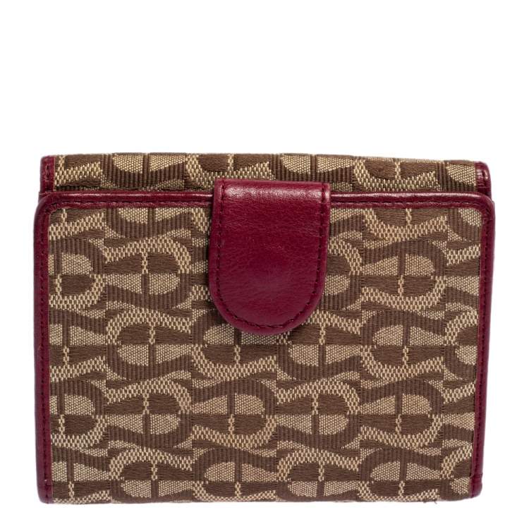 Pre Owned Aigner Brown/Burgundy Signature Canvas and Leather Trifold Wallet