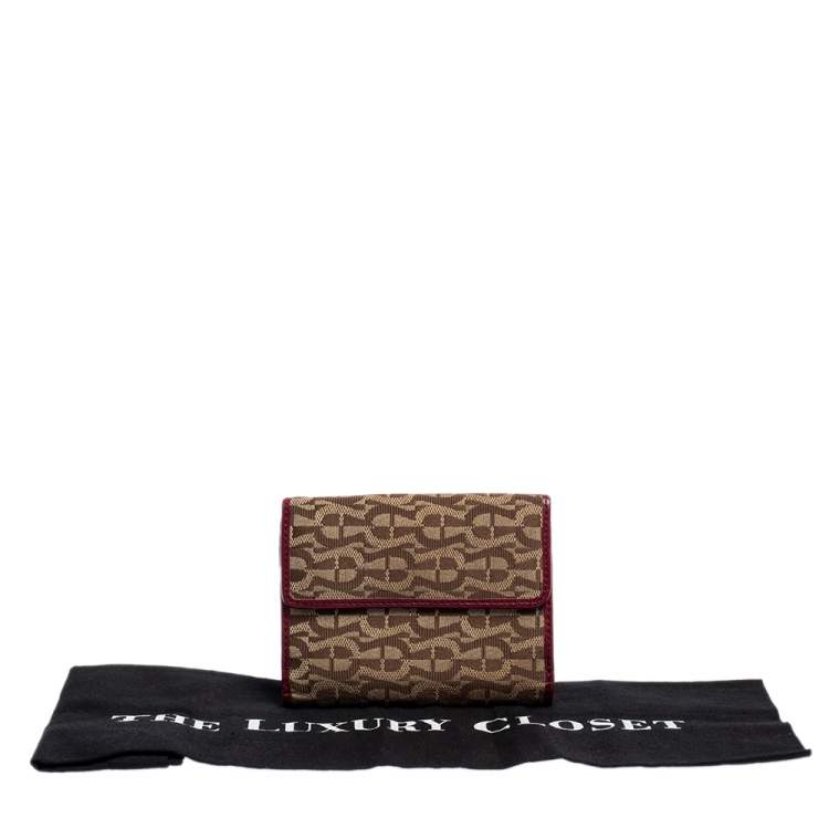 Pre Owned Aigner Brown/Burgundy Signature Canvas and Leather Trifold Wallet