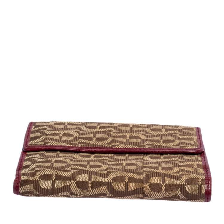 Pre Owned Aigner Brown/Burgundy Signature Canvas and Leather Trifold Wallet