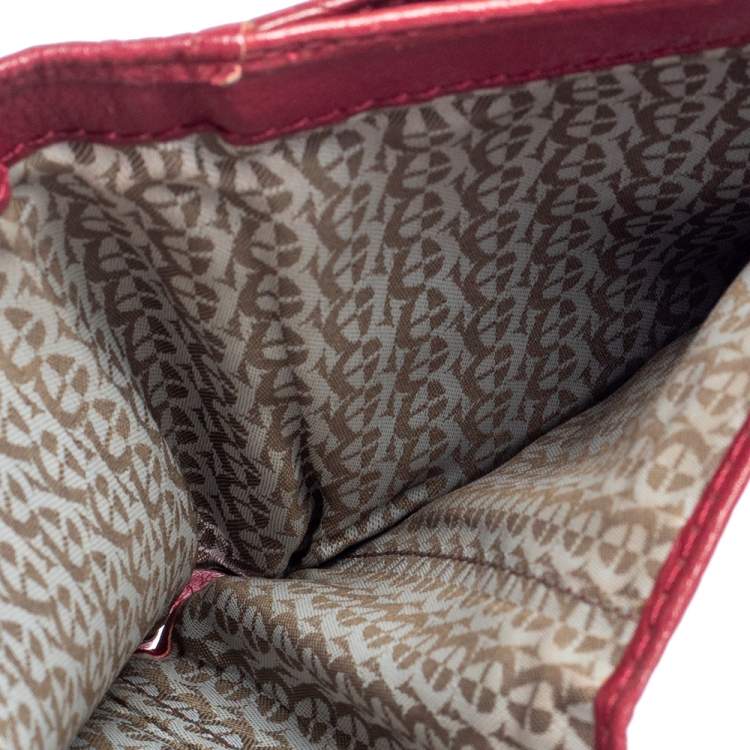 Pre Owned Aigner Brown/Burgundy Signature Canvas and Leather Trifold Wallet