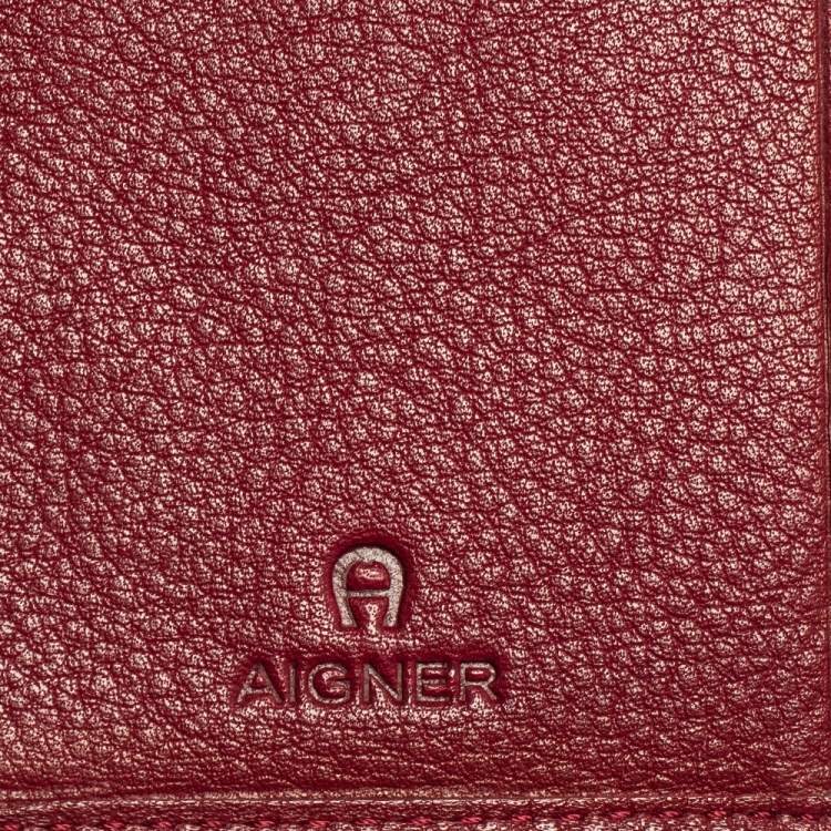 Pre Owned Aigner Brown/Burgundy Signature Canvas and Leather Trifold Wallet