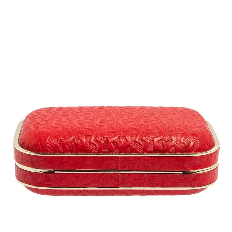 Pre Owned Aigner Red Logo Embossed Leather Chain Clutch