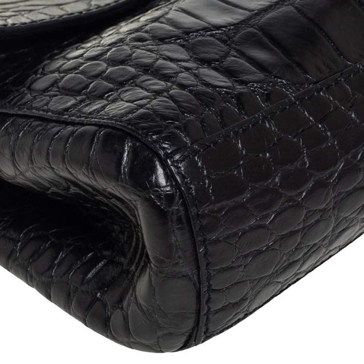 Pre Owned Aigner Black Crocodile Embossed Leather Shoulder Bag