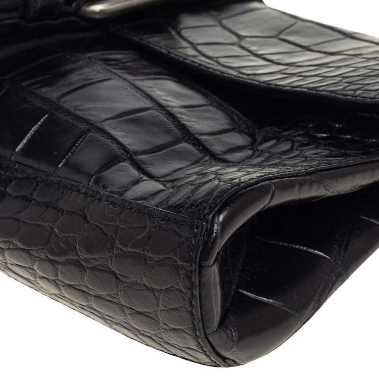 Pre Owned Aigner Black Crocodile Embossed Leather Shoulder Bag
