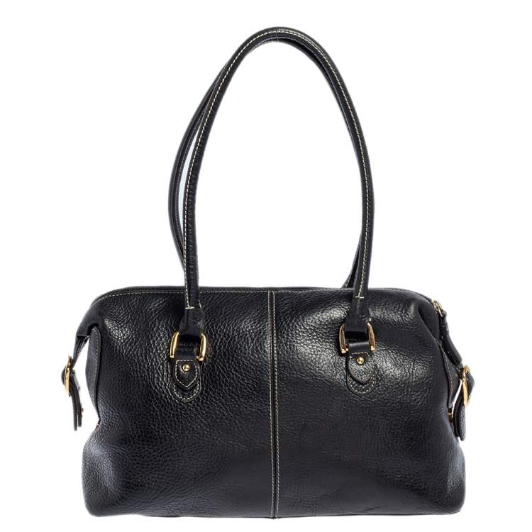 Pre Owned Aigner Black Leather Pocket Buckle Satchel