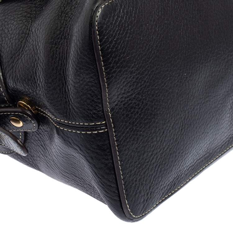 Pre Owned Aigner Black Leather Pocket Buckle Satchel