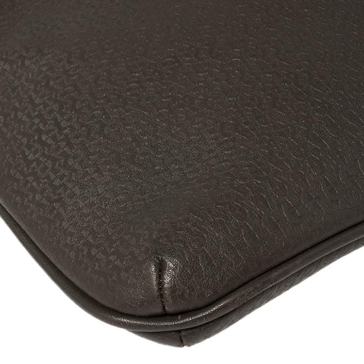 Pre Owned Aigner Dark Brown Monogram Embossed Leather Pocket Messenger Bag