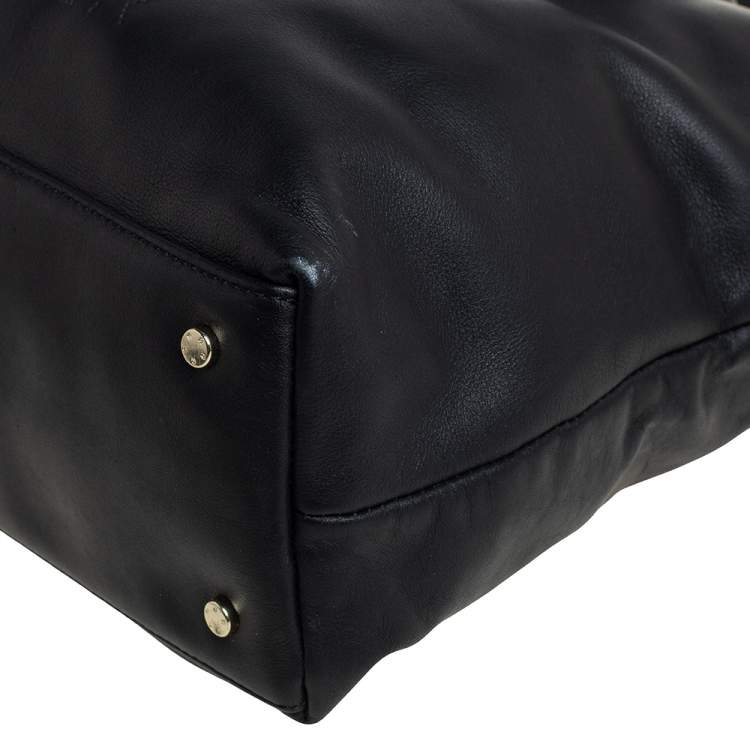 Pre Owned Aigner Black Leather Top Zip Tote