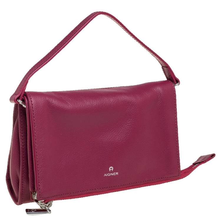 Pre Owned Aigner Fuchsia Leather Fold Over Clutch Bag