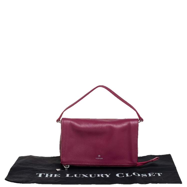Pre Owned Aigner Fuchsia Leather Fold Over Clutch Bag