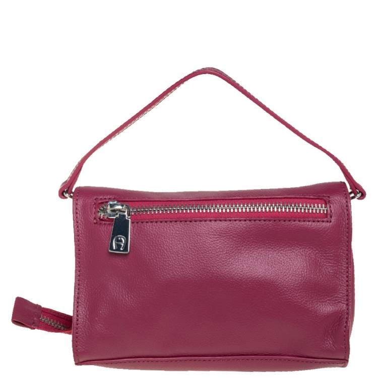Pre Owned Aigner Fuchsia Leather Fold Over Clutch Bag
