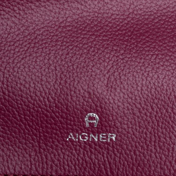 Pre Owned Aigner Fuchsia Leather Fold Over Clutch Bag