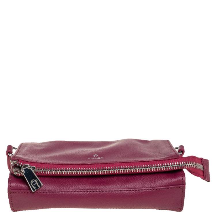 Pre Owned Aigner Fuchsia Leather Fold Over Clutch Bag