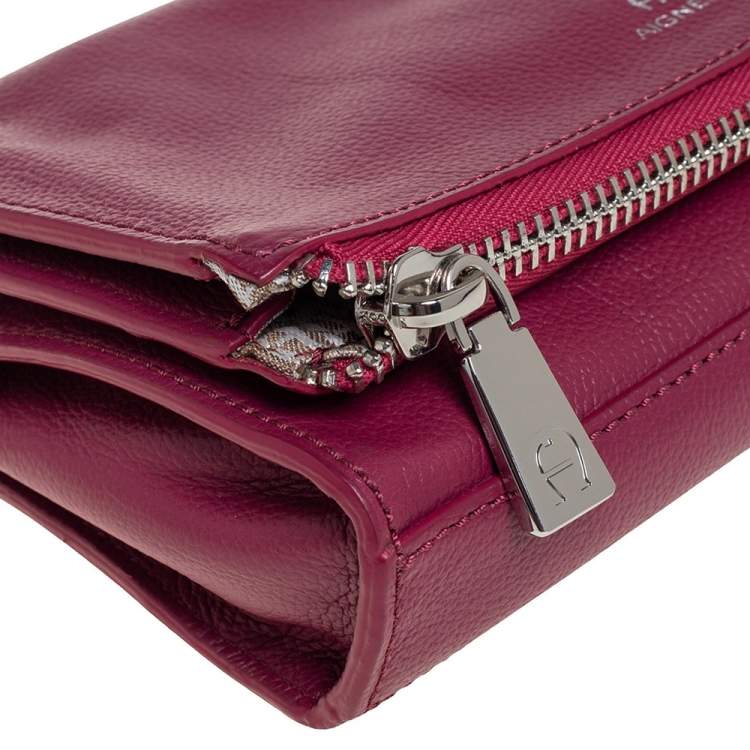Pre Owned Aigner Fuchsia Leather Fold Over Clutch Bag