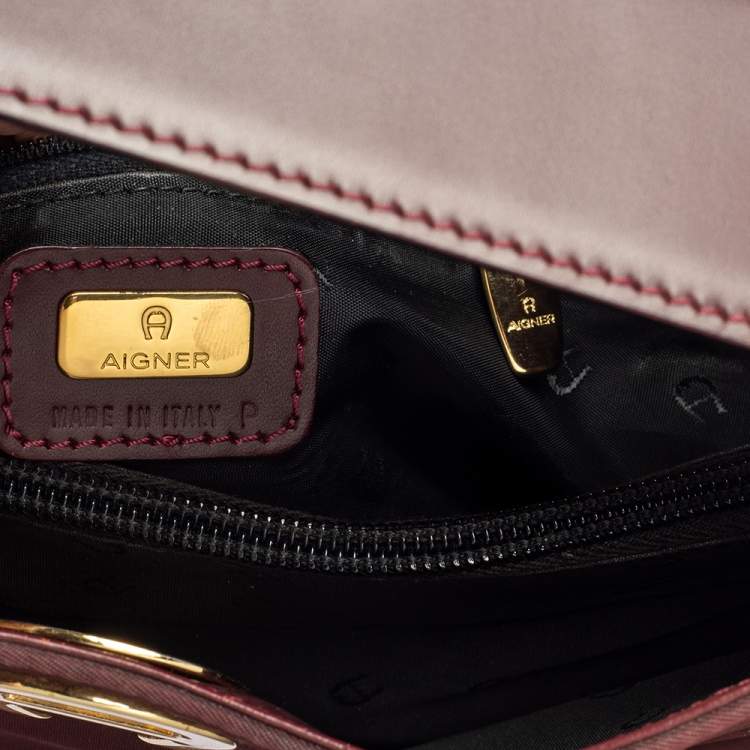 Pre Owned Aigner Burgundy Nylon and Leather Logo Lock Shoulder Bag