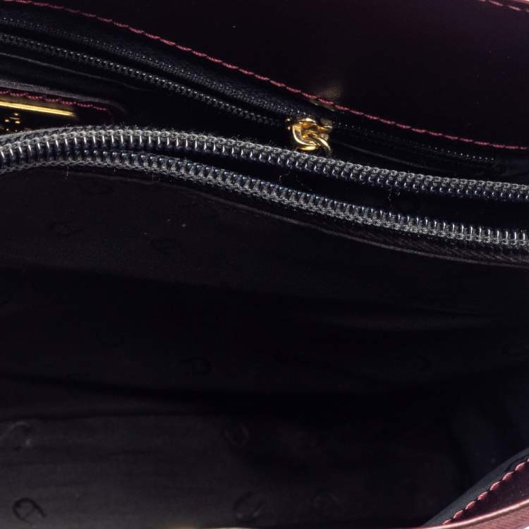 Pre Owned Aigner Burgundy Nylon and Leather Logo Lock Shoulder Bag