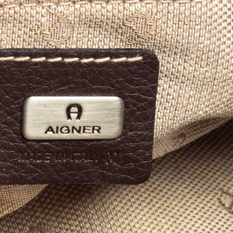 Pre Owned Aigner Brown Leather Flap Hobo