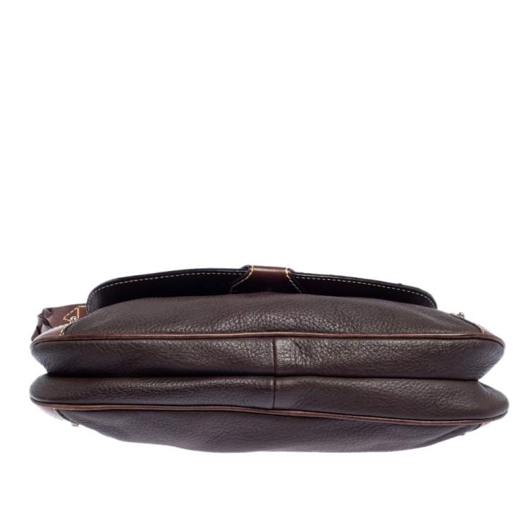 Pre Owned Aigner Brown Leather Flap Hobo