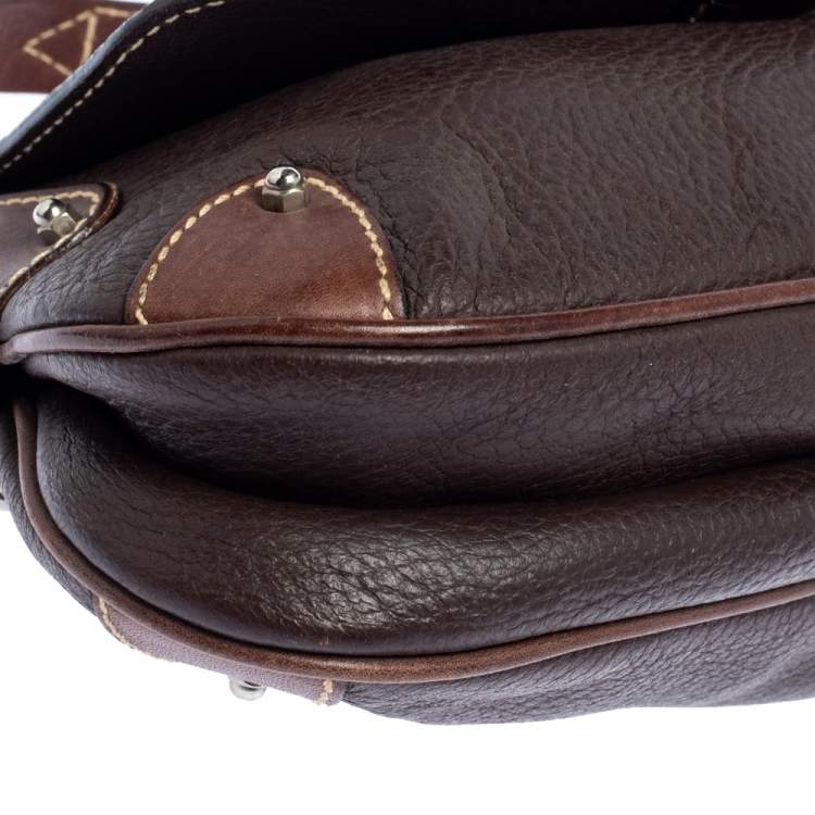 Pre Owned Aigner Brown Leather Flap Hobo