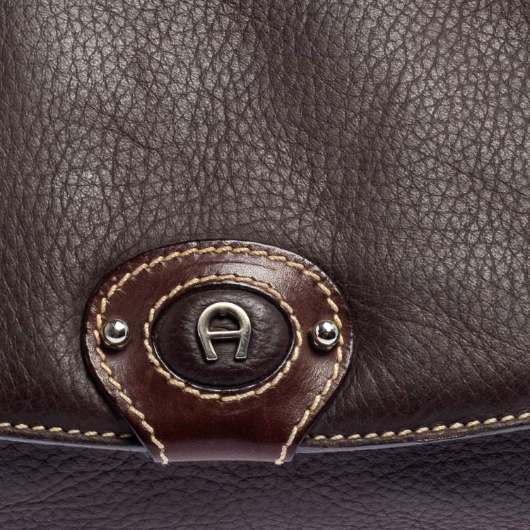 Pre Owned Aigner Brown Leather Flap Hobo