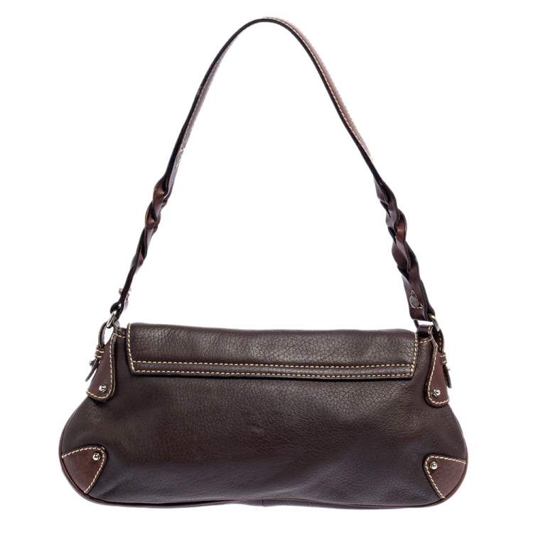 Pre Owned Aigner Brown Leather Flap Hobo