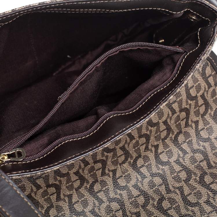 Pre Owned Aigner Brown Signature Coated Canvas Flap Crossbody Bag