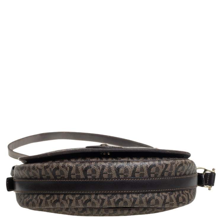 Pre Owned Aigner Brown Signature Coated Canvas Flap Crossbody Bag