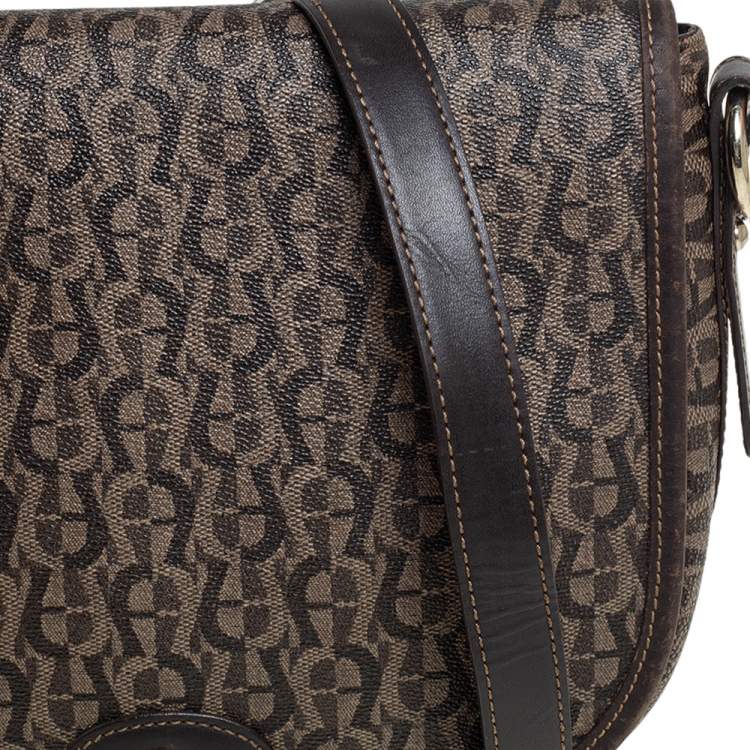 Pre Owned Aigner Brown Signature Coated Canvas Flap Crossbody Bag