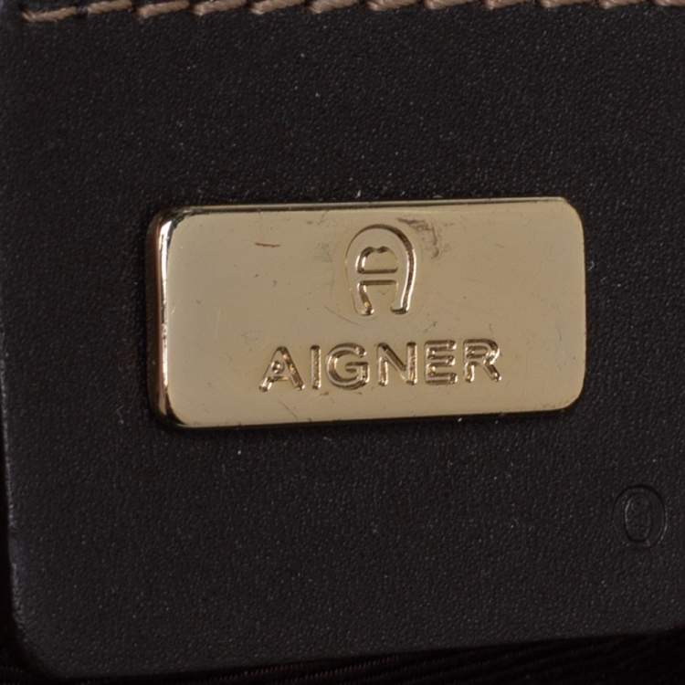 Pre Owned Aigner Brown Signature Coated Canvas Flap Crossbody Bag