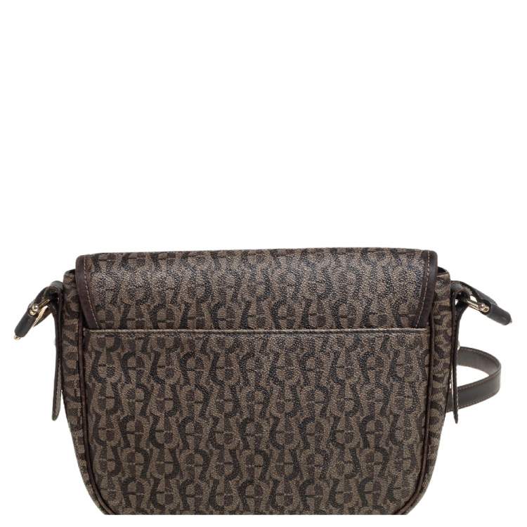 Pre Owned Aigner Brown Signature Coated Canvas Flap Crossbody Bag