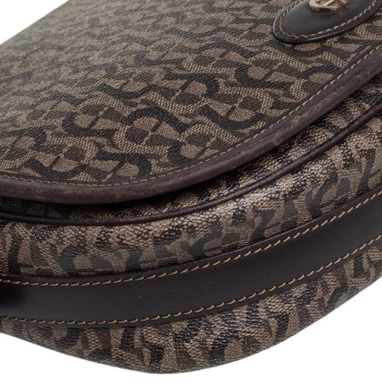 Pre Owned Aigner Brown Signature Coated Canvas Flap Crossbody Bag