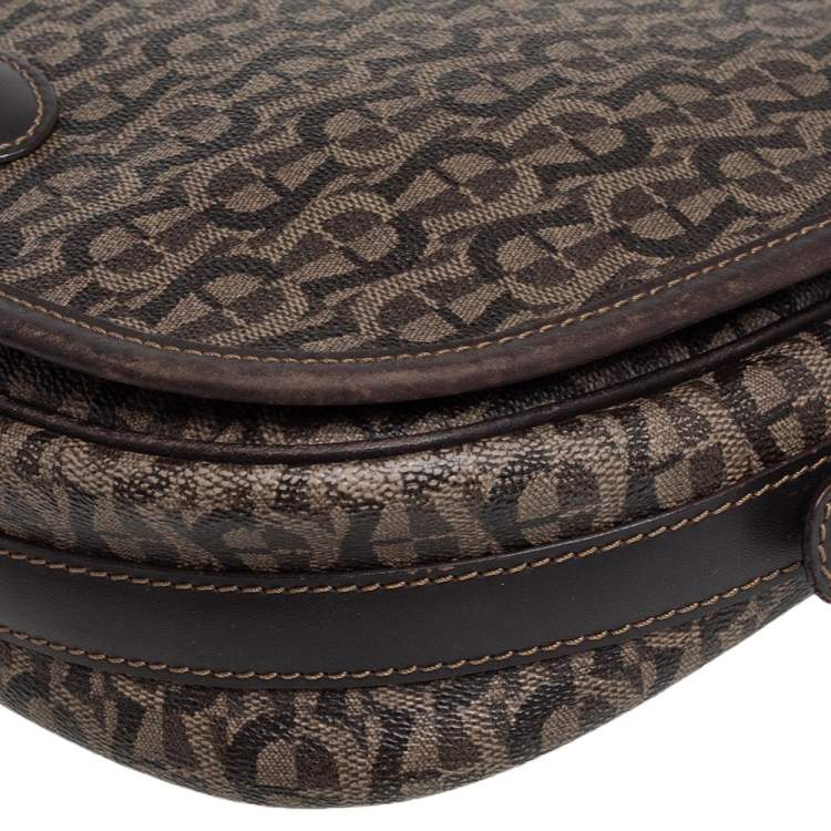 Pre Owned Aigner Brown Signature Coated Canvas Flap Crossbody Bag