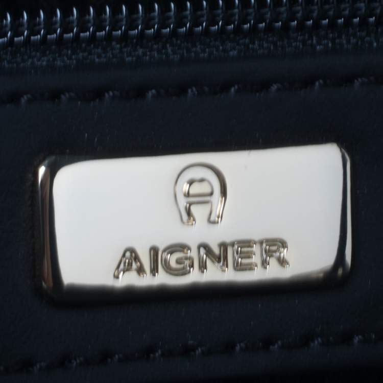 Pre Owned Aigner Black Signature Embossed Leather Cavallina Tote