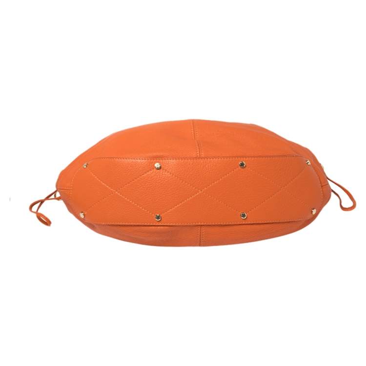 Pre Owned Aigner Orange Leather Logo Drawstring Hobo