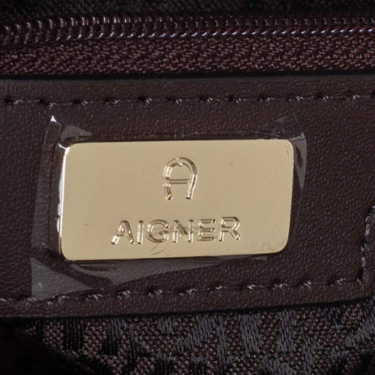 Pre Owned Aigner Brown/Gold Signature Coated Canvas and Leather Flap Shoulder Bag