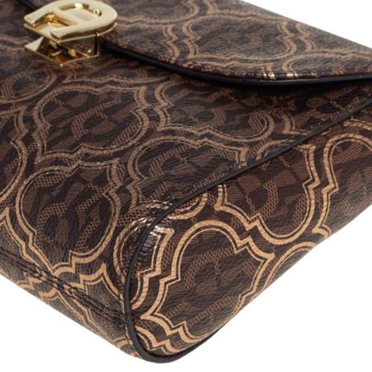 Pre Owned Aigner Brown/Gold Signature Coated Canvas and Leather Flap Shoulder Bag