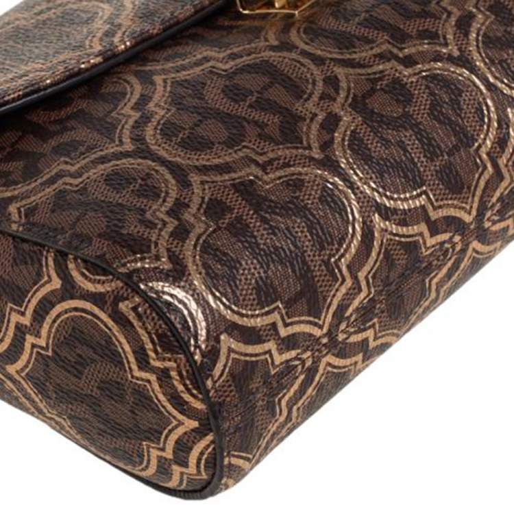 Pre Owned Aigner Brown/Gold Signature Coated Canvas and Leather Flap Shoulder Bag