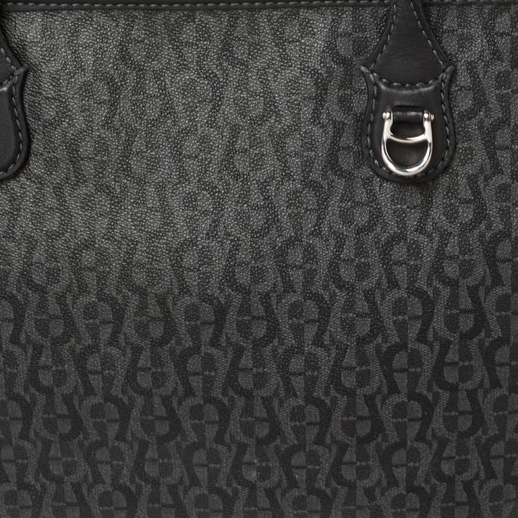 Pre Owned Aigner Black Signature Coated Canvas and Leather Tote