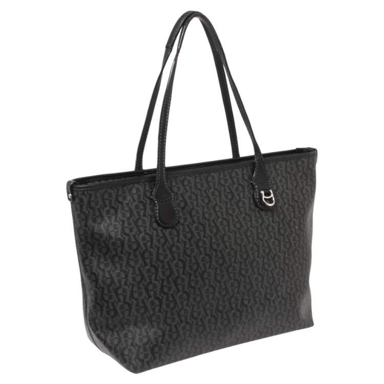 Pre Owned Aigner Black Signature Coated Canvas and Leather Tote