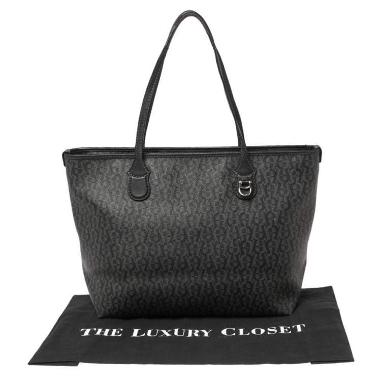 Pre Owned Aigner Black Signature Coated Canvas and Leather Tote