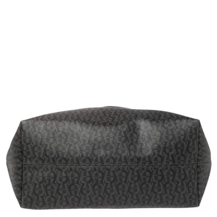 Pre Owned Aigner Black Signature Coated Canvas and Leather Tote
