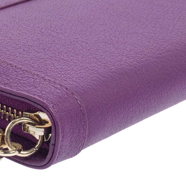 Pre Owned Aigner Purple Leather Zip Around Wallet