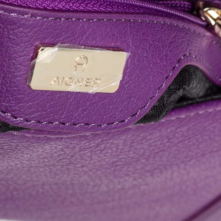Pre Owned Aigner Purple Leather  Cavallina Flap Shoulder Bag