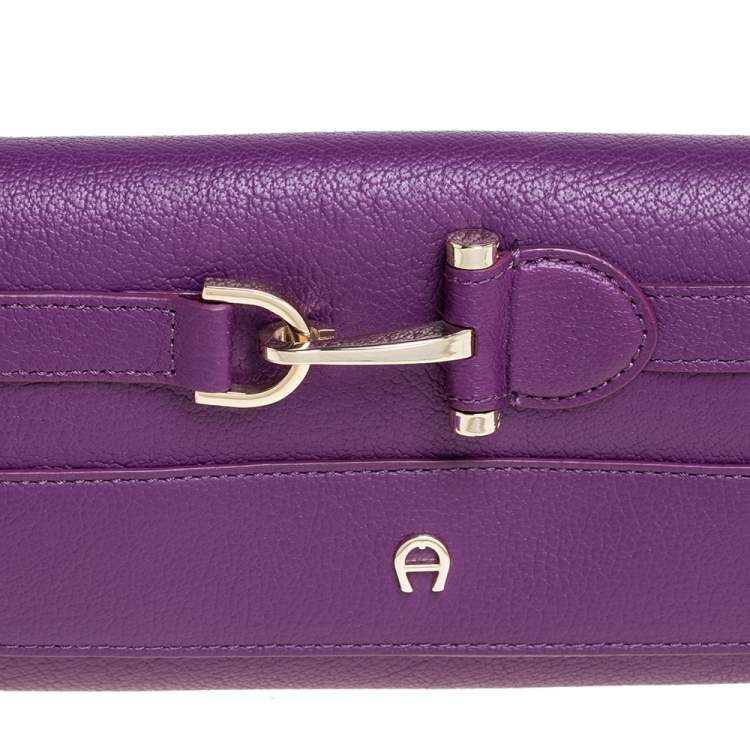 Pre Owned Aigner Purple Leather  Cavallina Flap Shoulder Bag