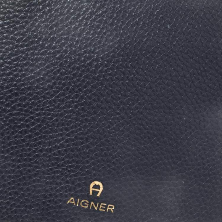 Pre Owned Aigner Navy Blue Leather Flap Crossbody Bag