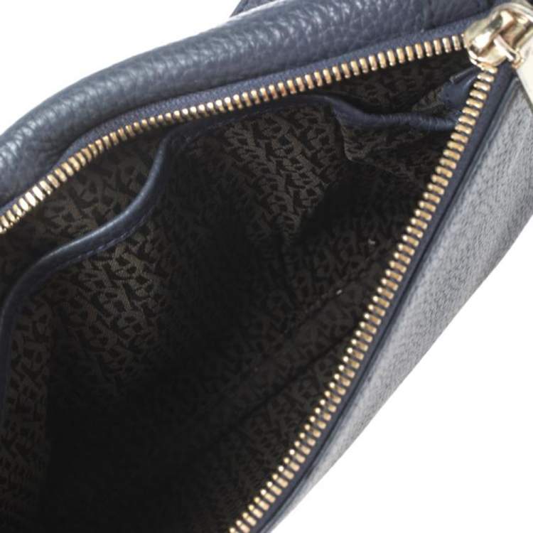 Pre Owned Aigner Navy Blue Leather Flap Crossbody Bag