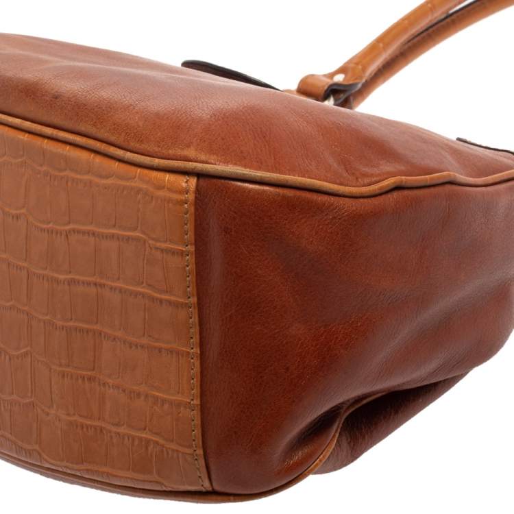 Pre Owned Aigner Brown Croc Embossed Leather and Leather Hobo