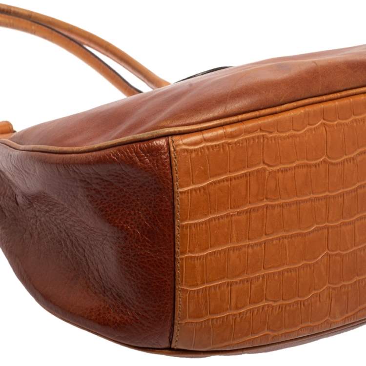 Pre Owned Aigner Brown Croc Embossed Leather and Leather Hobo