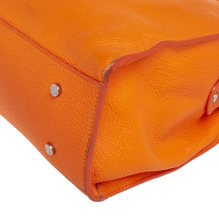 Pre Owned Aigner Orange Grained Leather Cybill Tote