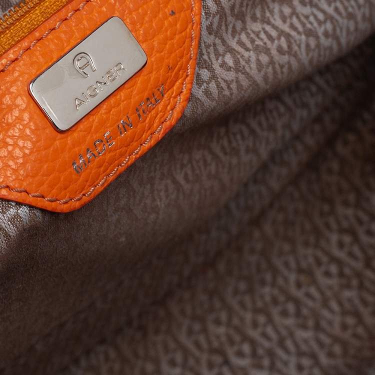 Pre Owned Aigner Orange Grained Leather Cybill Tote